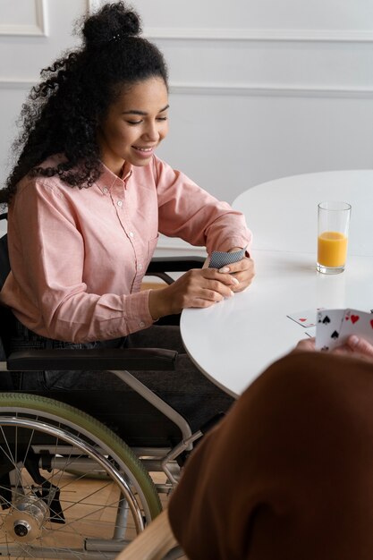 Disabled person having fun with friends