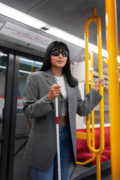 Disabled person travelling in the city