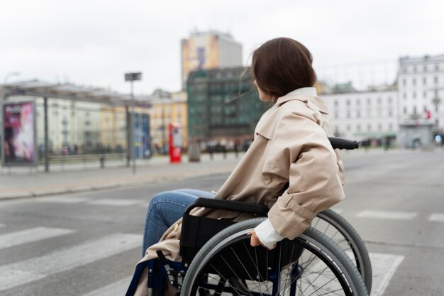 Disabled person travelling in the city