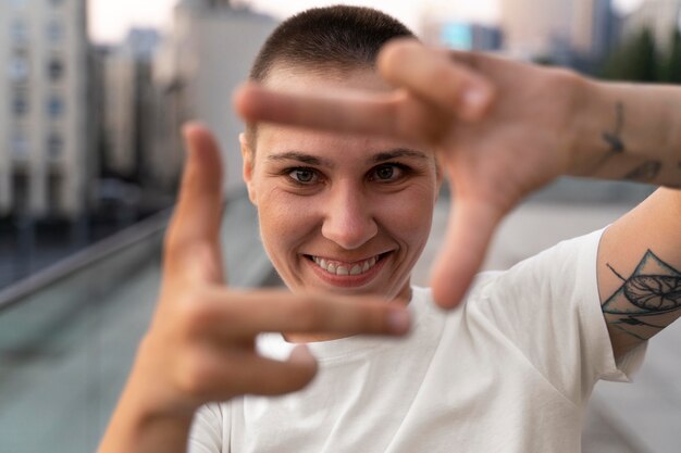 Disabled person with oligodactyly hands