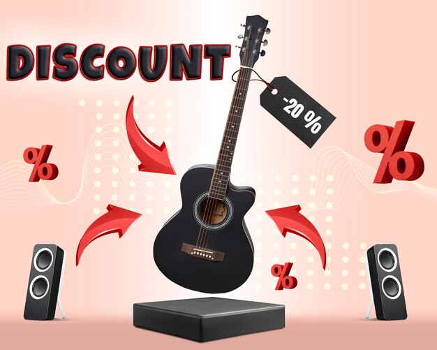 Discount on guitar on podium