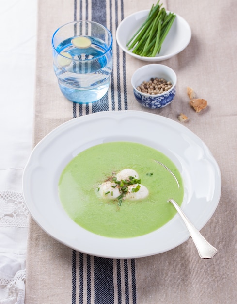 Dish of pureed vegetables with asparagus