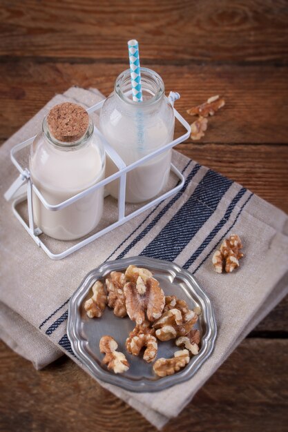 Dish with walnuts peeled seen from above