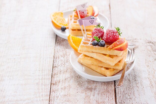 Dishes with healthy waffles