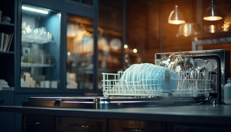 Free Photo a dishwasher with a dishwasher on it and a glass dishwasher on the counter.