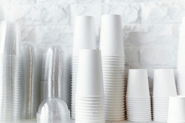 Free photo disposable coffee cups arrangement