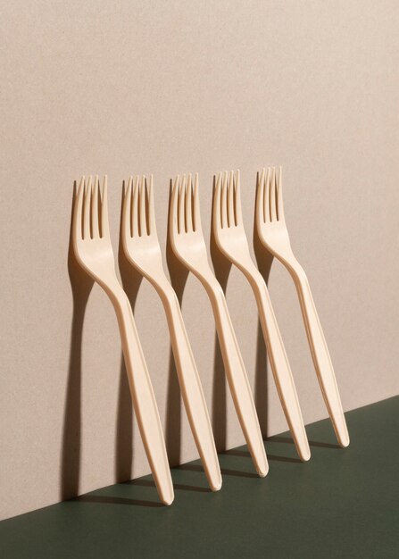 Disposable forks arrangement high angle