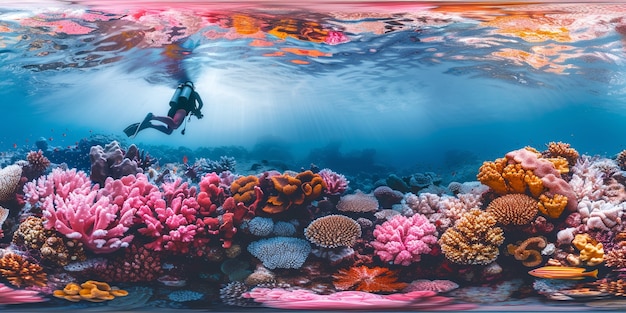 Free photo diver under sea surrounded by wild nature