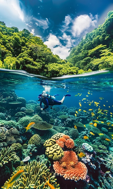 無料写真 diver under sea surrounded by wild nature