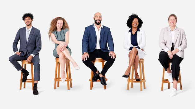 Free photo diverse business people smiling while sitting jobs and career campaign