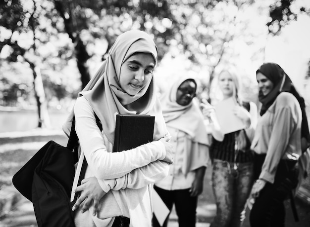 Diverse children studying outdoor