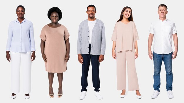 Diverse group of people wearing casual outfit for apparel ad