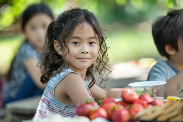 Foto gratuita bambini diversi che si godono la giornata di picnic