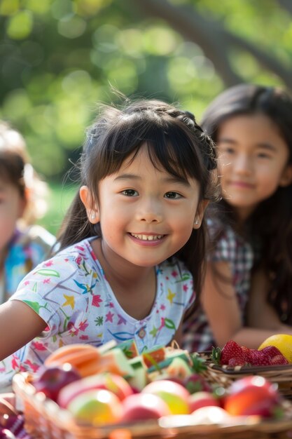 Free photo diverse kids enjoying a picnic day