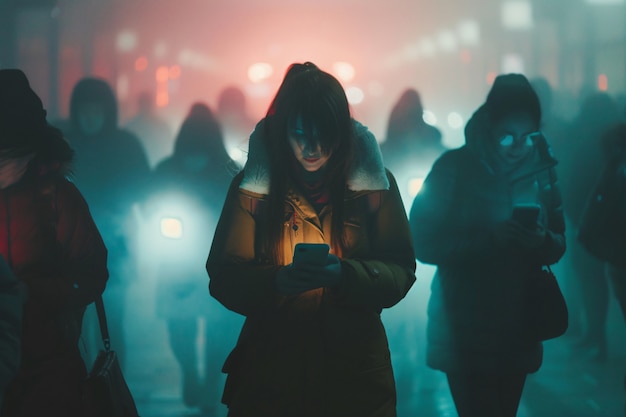 Foto gratuita diverse persone dipendenti dai loro dispositivi intelligenti che scorrono e guardano i loro schermi