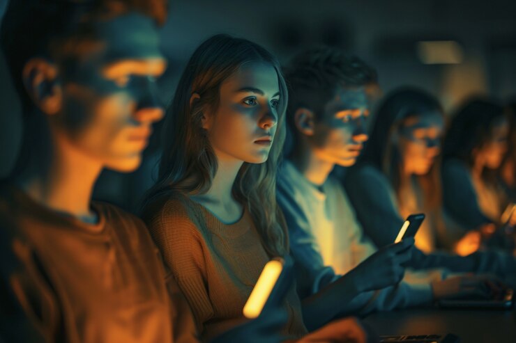 Free Photo diverse people addicted to their smart devices scrolling through and looking into their screens