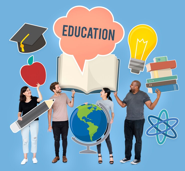 Free Photo diverse people holding educational icons