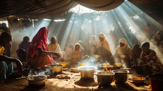 Foto gratuita diverse persone nei campi di rifugiati