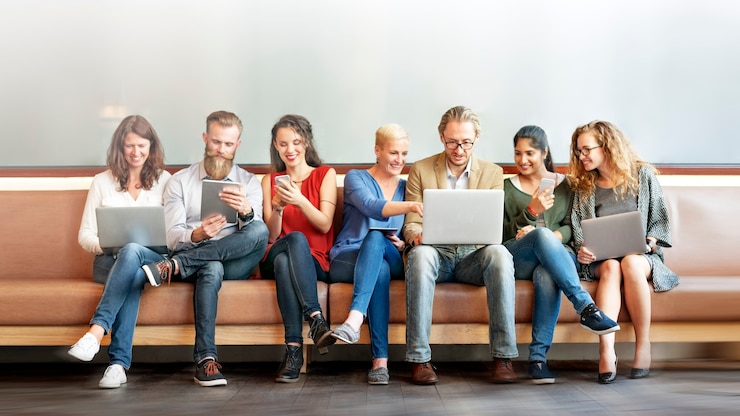 Free Photo diverse people using digital devices