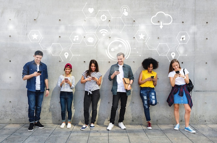 Free Photo diverse people using their phones