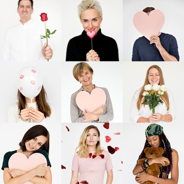Diverse people with love icon collage collection