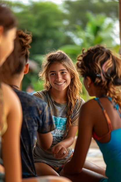 Foto gratuita adolescenti diversi che praticano attività di salute e benessere per se stessi e per la loro comunità