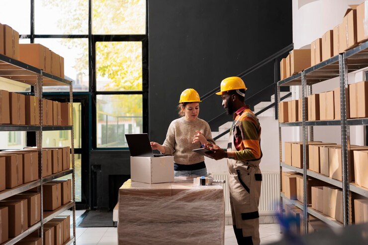 Free Photo diverse warehouse employee analyzing goods logistics