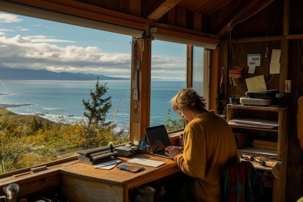 Foto gratuita giovani diversi che sono nomadi digitali e lavorano a distanza da luoghi da sogno