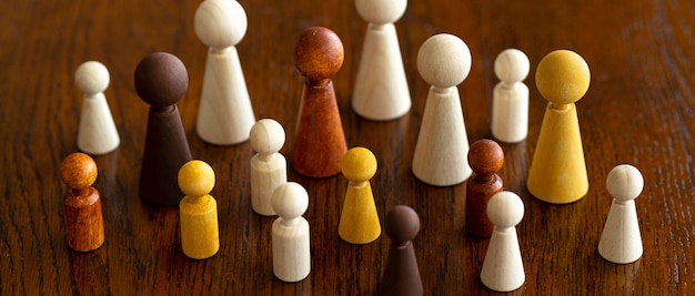 Diversity of chess pieces on desk