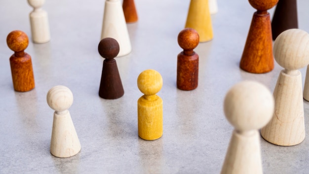 Diversity of chess pieces on table