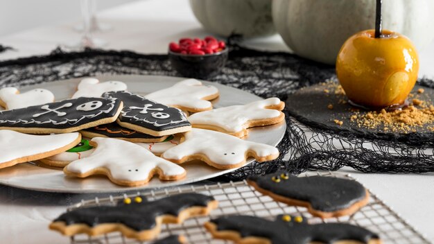 Diversity of treats for halloween on table