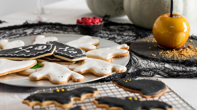 Diversity of treats for halloween on table