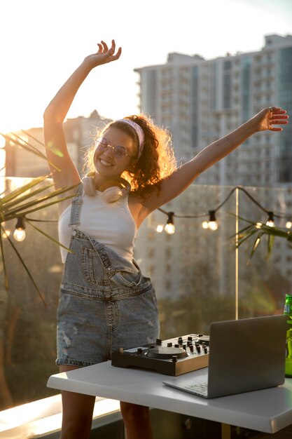 Dj mixing music at party front view