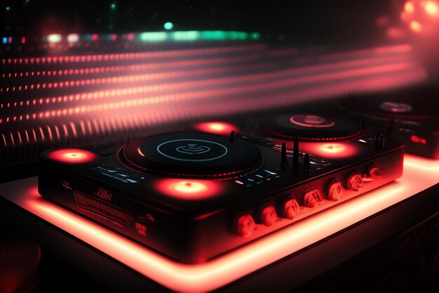 A dj's lights are lit up in red and green