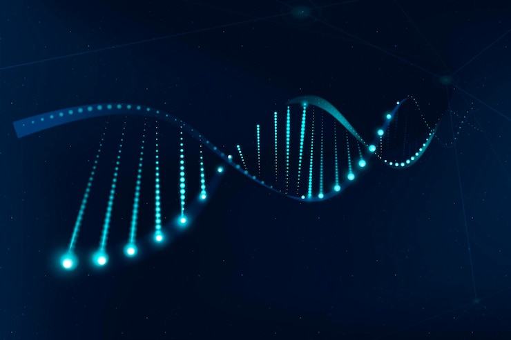 Free Photo dna genetic biotechnology science blue neon graphic