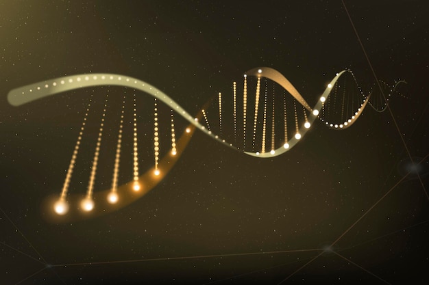 Grafica al neon d'oro della scienza della biotecnologia genetica del dna