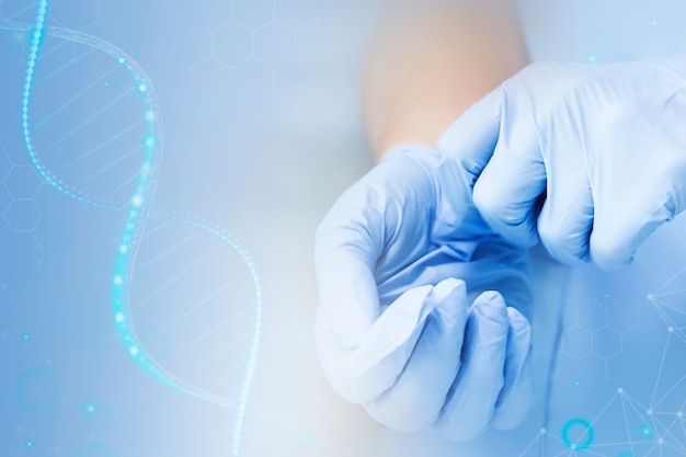 Free Photo dna genetic biotechnology science with scientist&amp;rsquo;s hands disruptive technology remix