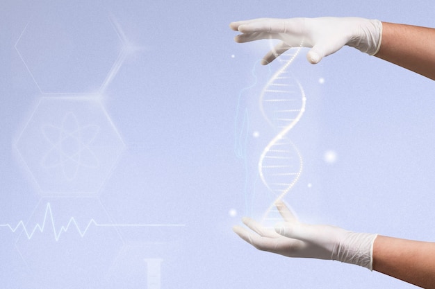 DNA genetic engineering biotechnology with scientist&amp;rsquo;s hands disruptive technology remix