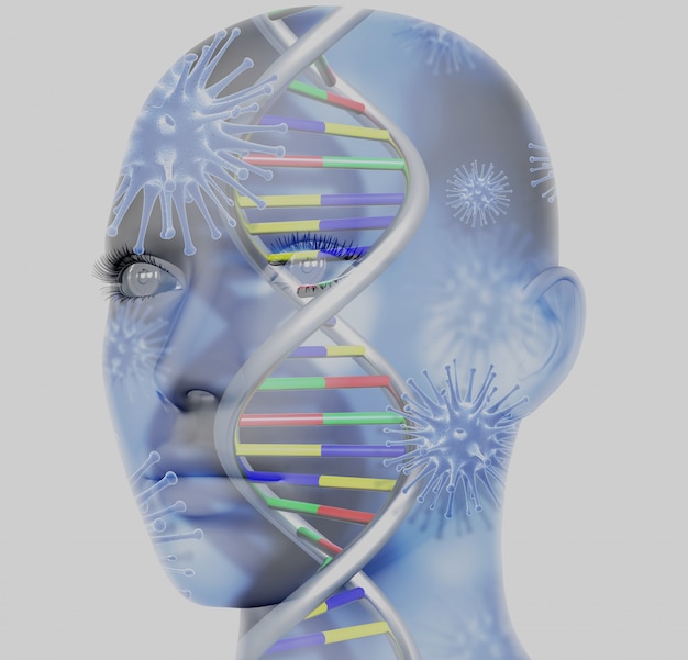 Free photo dna helix in human head