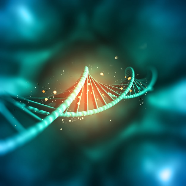 Foto gratuita il rendering 3d di un background medico con filamento di dna