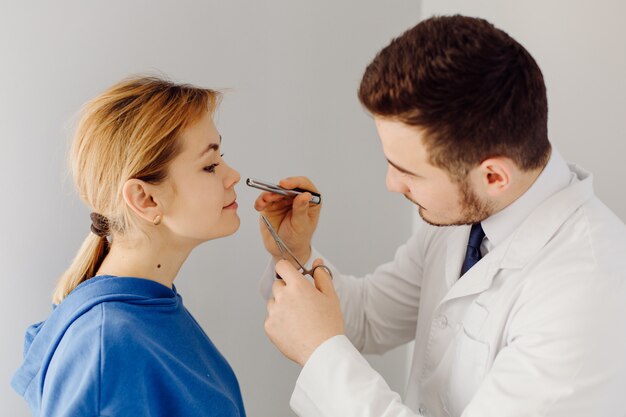 Doctor examines the patient . Medicine and health care concept.