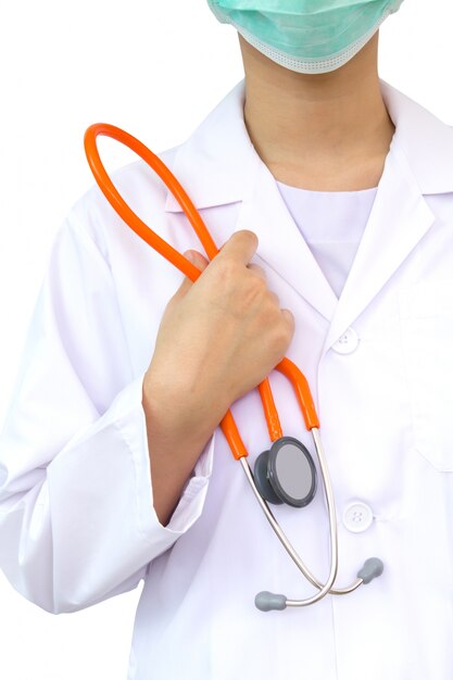 Doctor holding an orange stethoscope