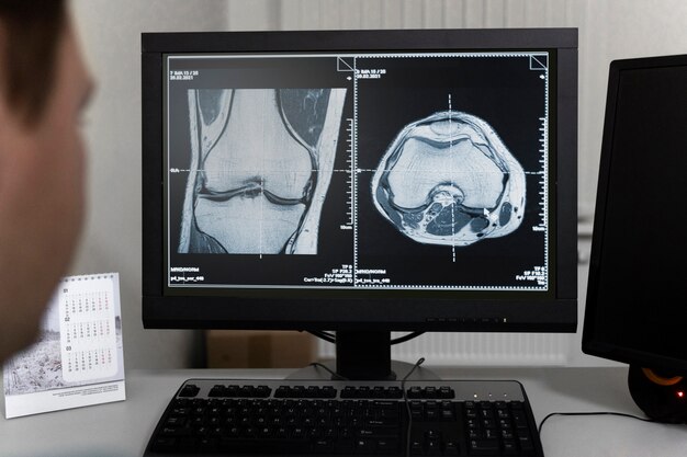 Доктор смотрит на компьютерную томографию на компьютере