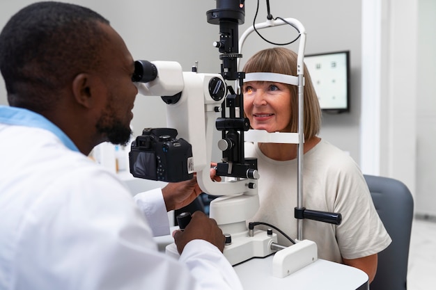 Free photo doctor and patient in ophthalmologist's office