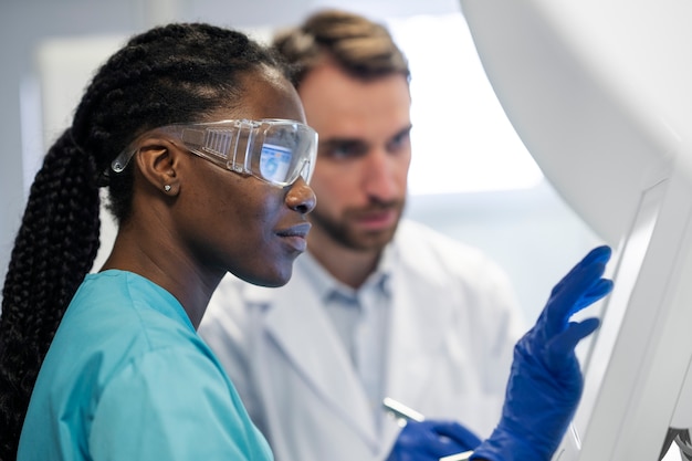 Foto gratuita medico che esegue ricerca medica in laboratorio