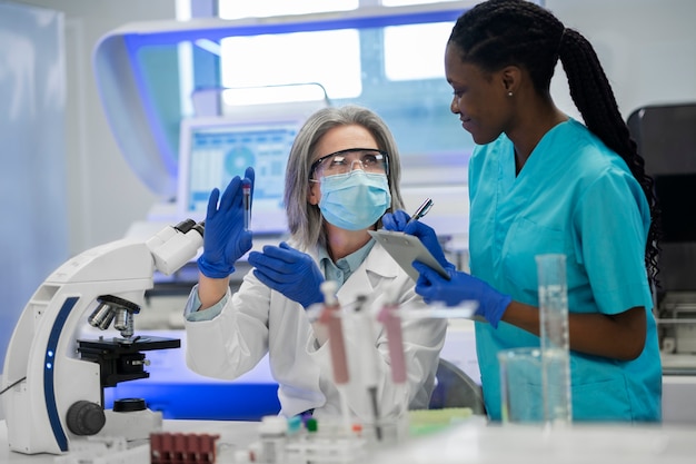 Doctor performing medical research in lab