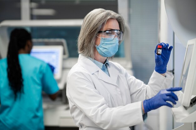 Doctor performing medical research in lab