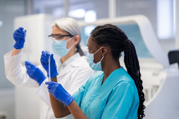 Doctor performing medical research in lab