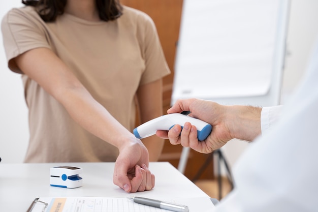 Doctor performing routine medical checkup