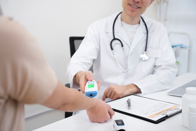 Doctor performing routine medical checkup